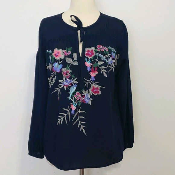 Entro Boho Embroidered Floral Long Sleeve Peasant Blouse. Size S - Picture 1 of 6
